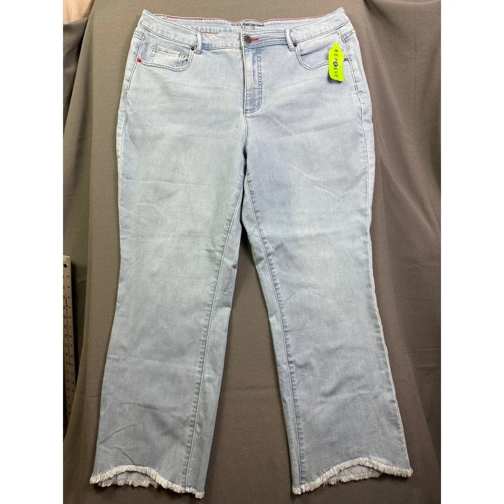 Peace Love World Light Wash Repreve Raw Hem Straight Leg‎ Jeans Womens 16 Blue